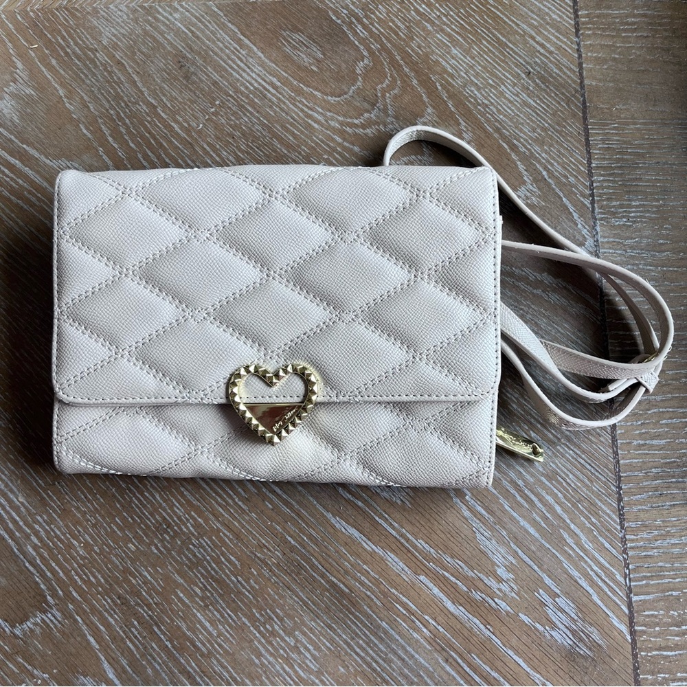Betsey Johnson Quilted Cream Crossbody with Gold Heart Accent
